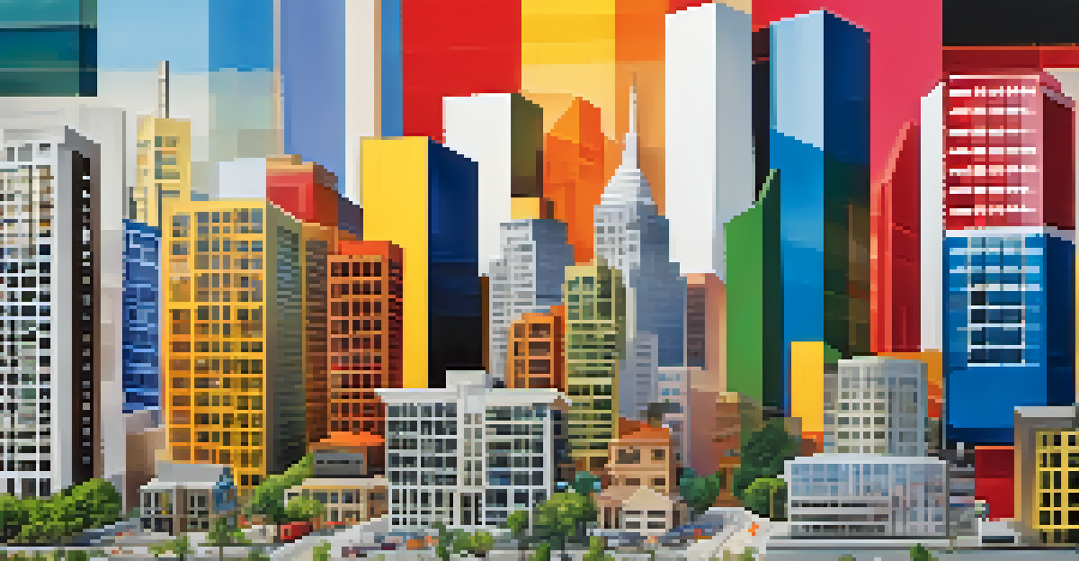 An abstract graphic showing charts and graphs overlaid on images of various types of real estate properties.