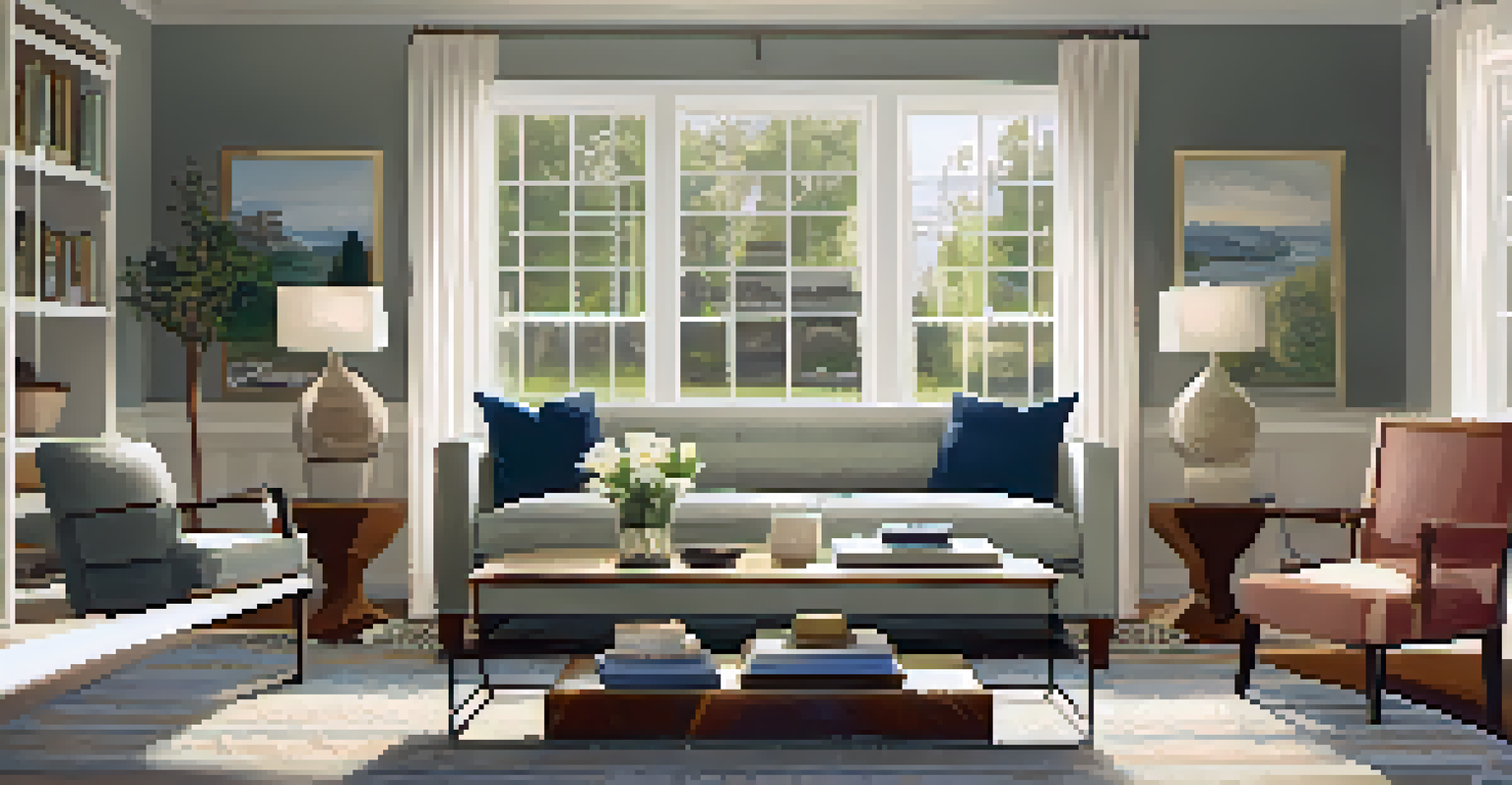 A cozy living room with tasteful furnishings and natural light filtering through windows.