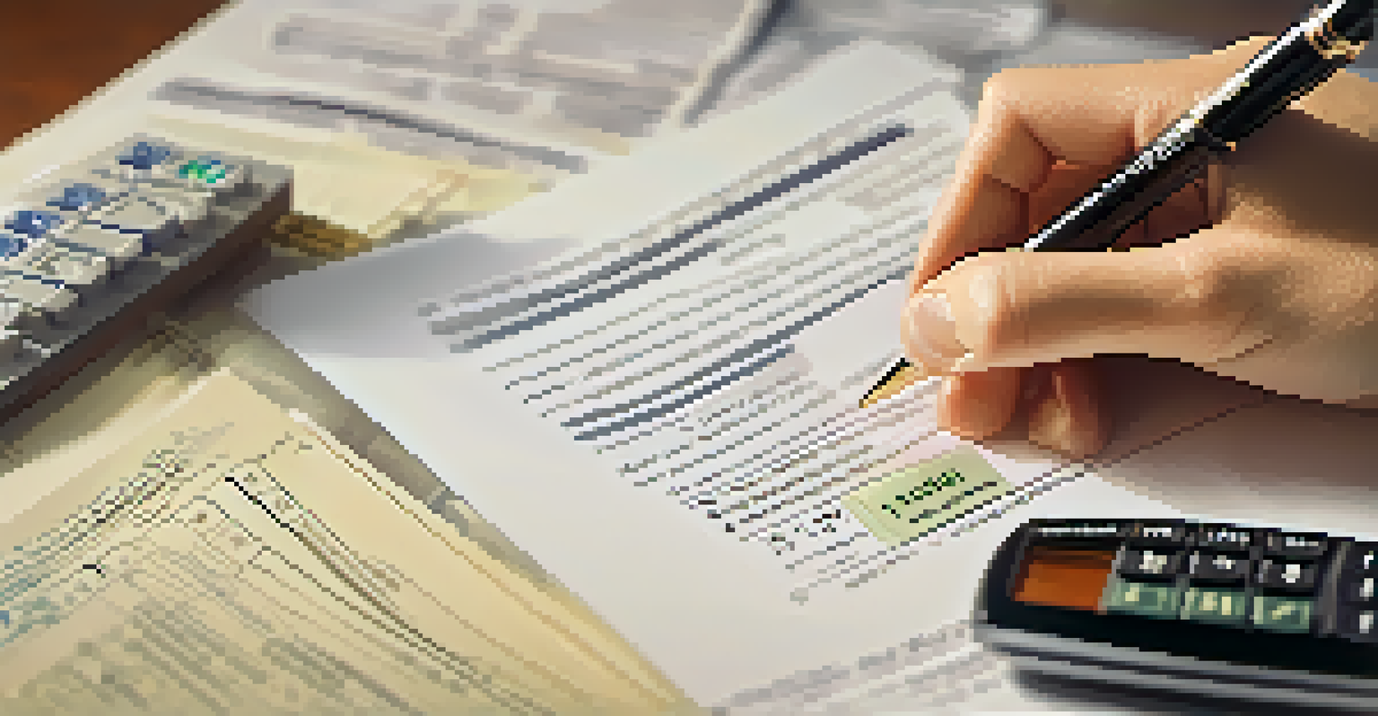 A close-up of a hand with a pen over a mortgage rate lock agreement, with a house model in the background.