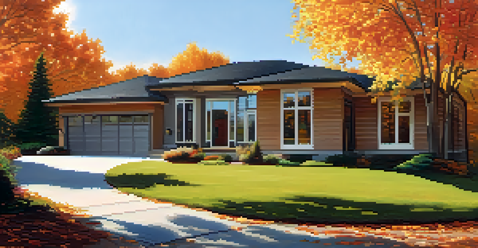 A contemporary house with various styles of energy-efficient windows surrounded by autumn foliage.