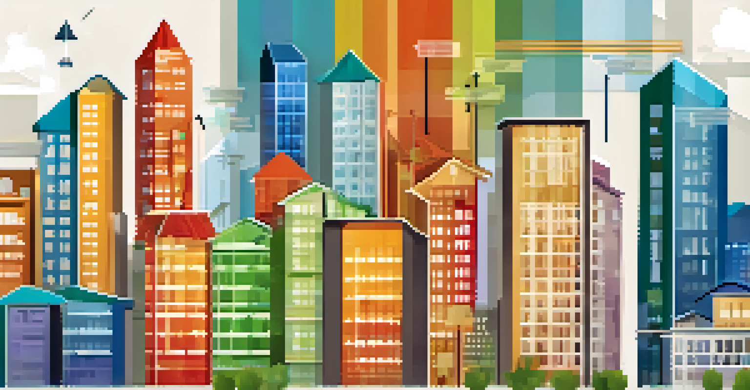 An infographic depicting the factors influencing housing affordability with a city skyline background.