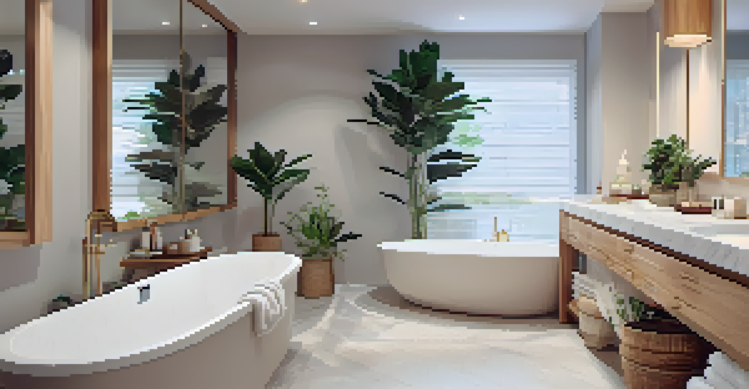 A serene bathroom with a freestanding soaking tub, elegant fixtures, and soft lighting, creating a spa-like atmosphere.