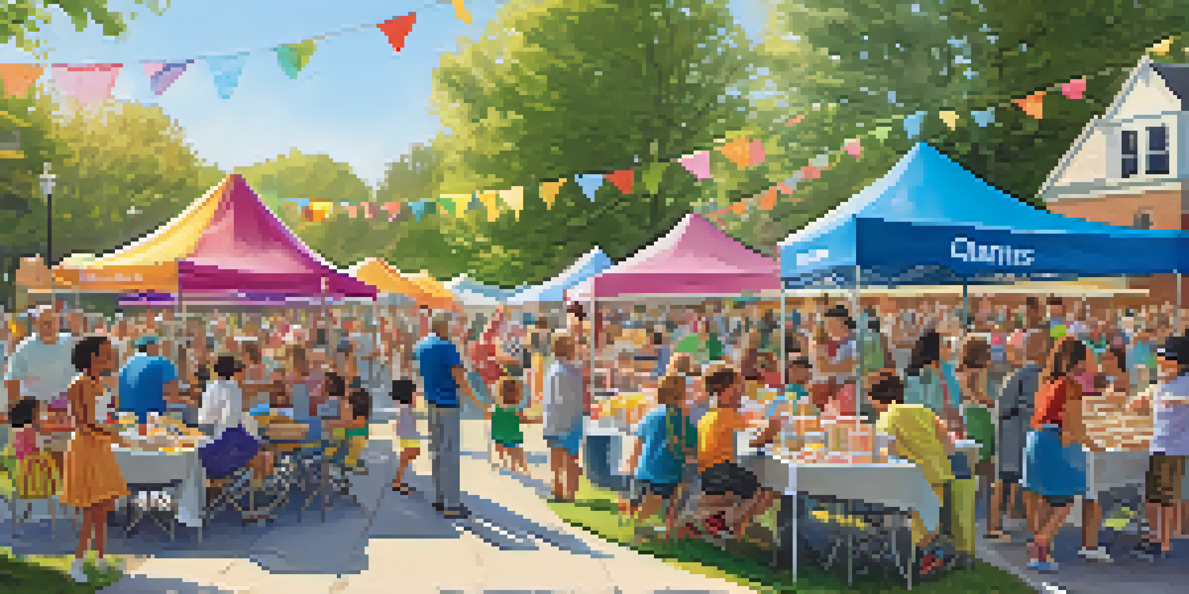 A lively bake sale in a park with families and children participating, showcasing a banner for charity support.