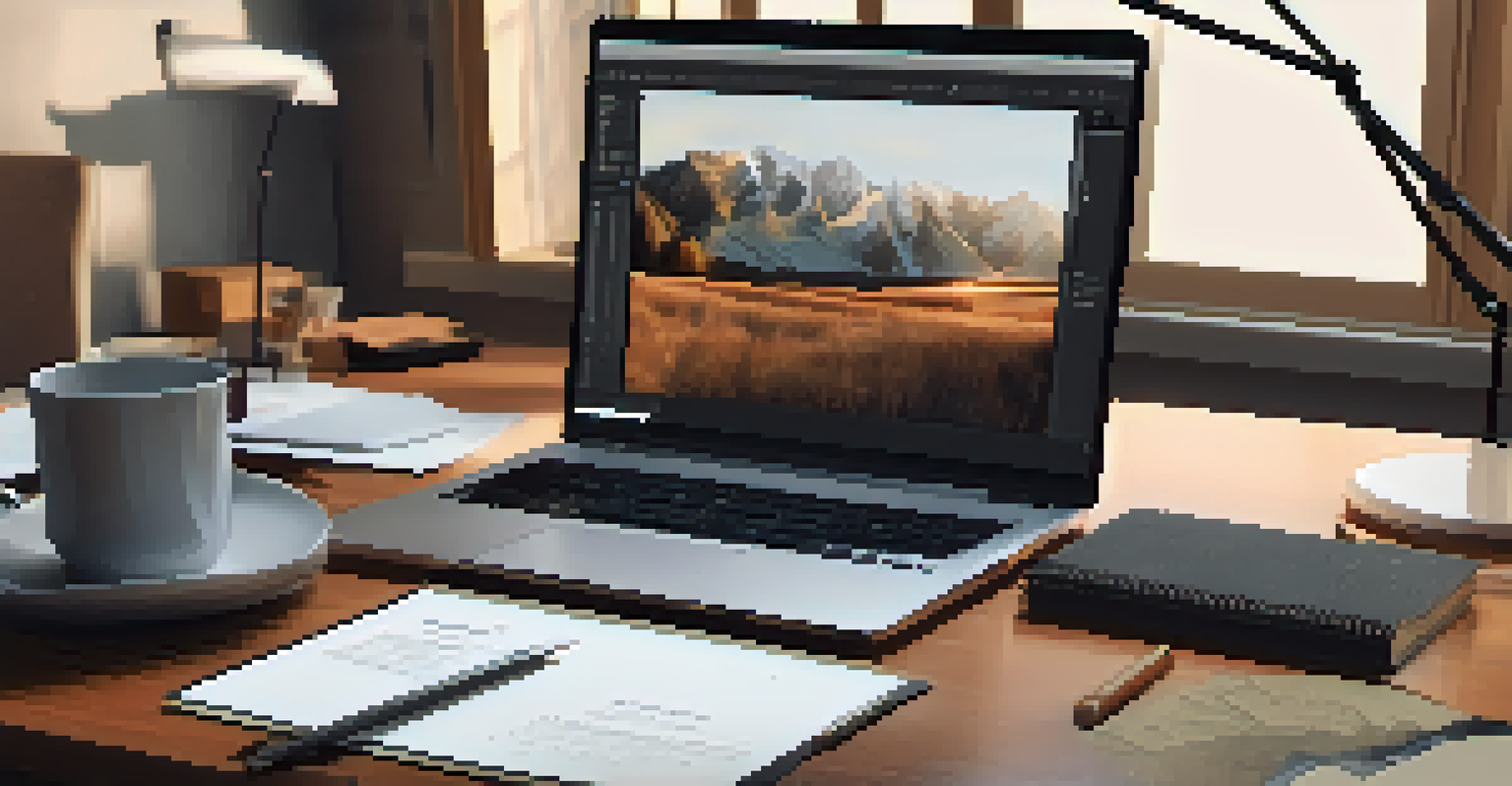 A contractor's portfolio displayed on a desk with a laptop and coffee, highlighting high-quality project images.