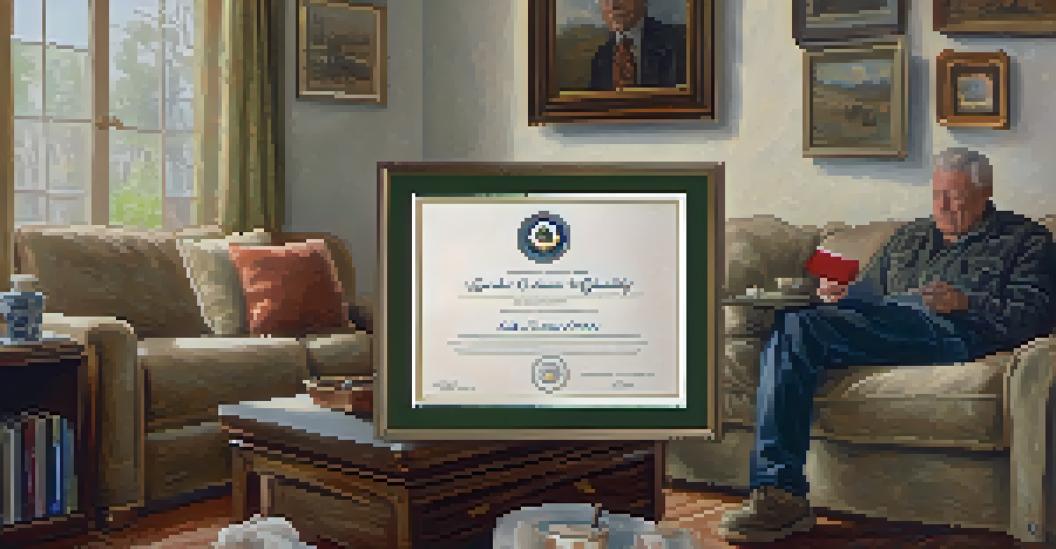 A veteran's hands hold a VA loan eligibility certificate, with a cozy living room in the background.