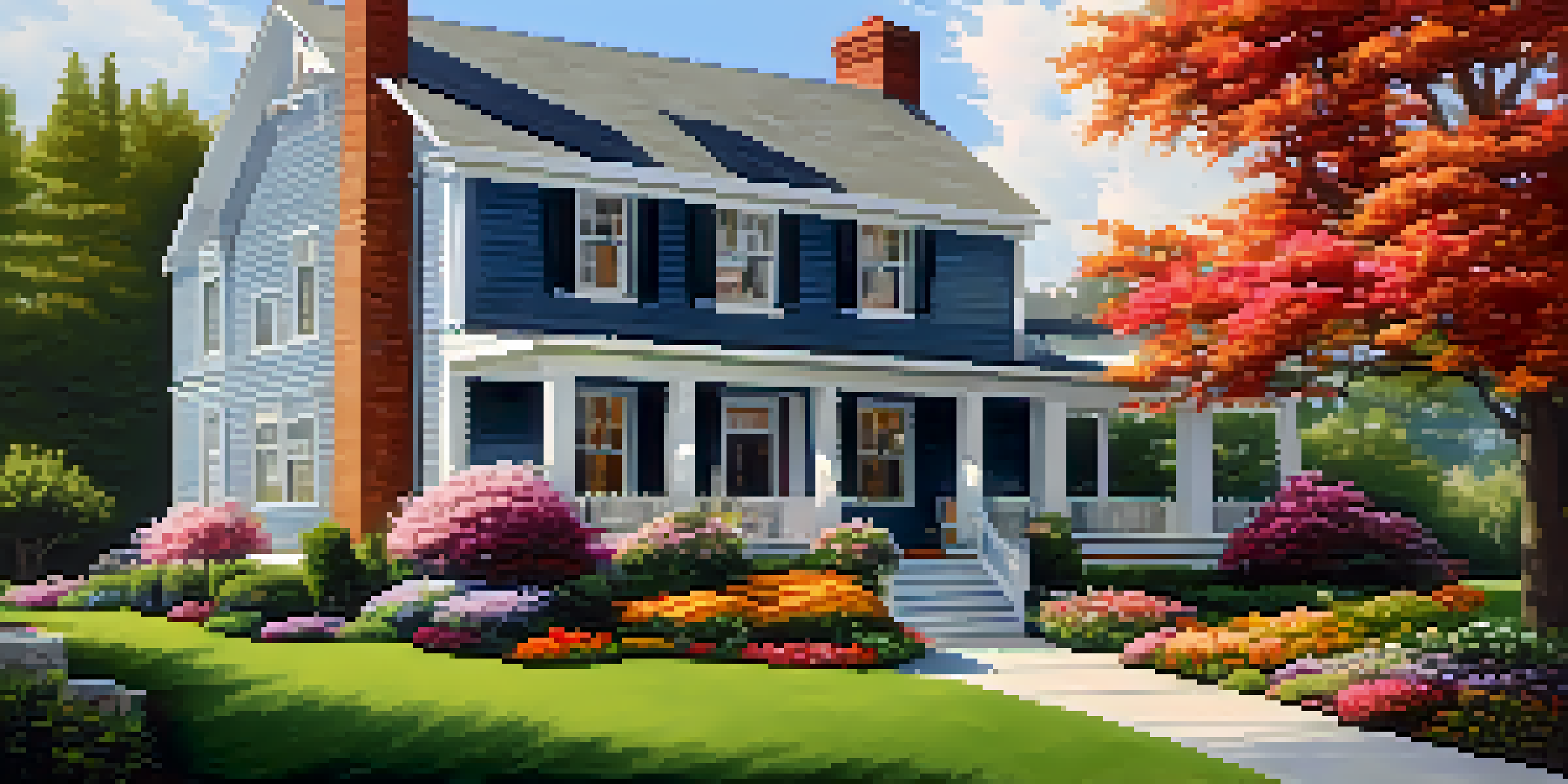 A modern house surrounded by a colorful garden, with large windows reflecting sunlight and a welcoming front porch.