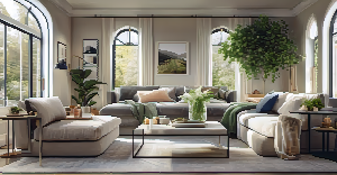 A cozy living room with a convertible sofa bed and a modern coffee table in a warm, inviting setting.