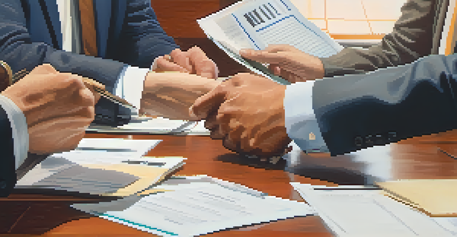 Close-up of hands exchanging documents, symbolizing trust in real estate syndication.