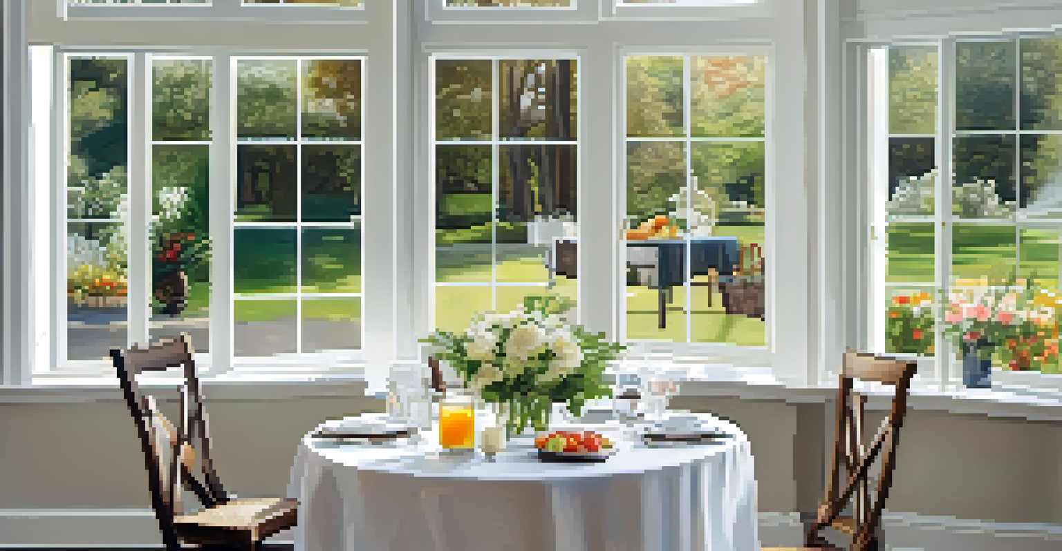An open house display with brochures, flowers, and refreshments in a bright setting.