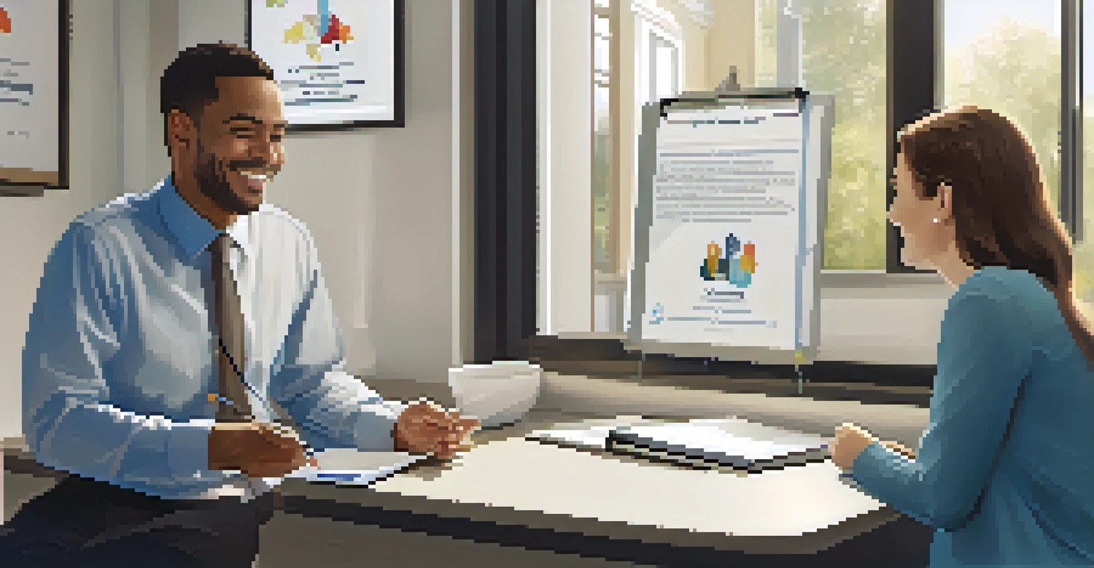 A property manager talking to a tenant in a bright, welcoming office.