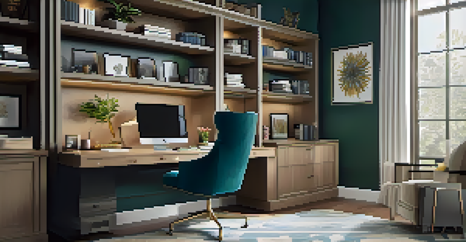 A chic home office with smart technology on the desk and plenty of natural light, creating an inviting workspace.