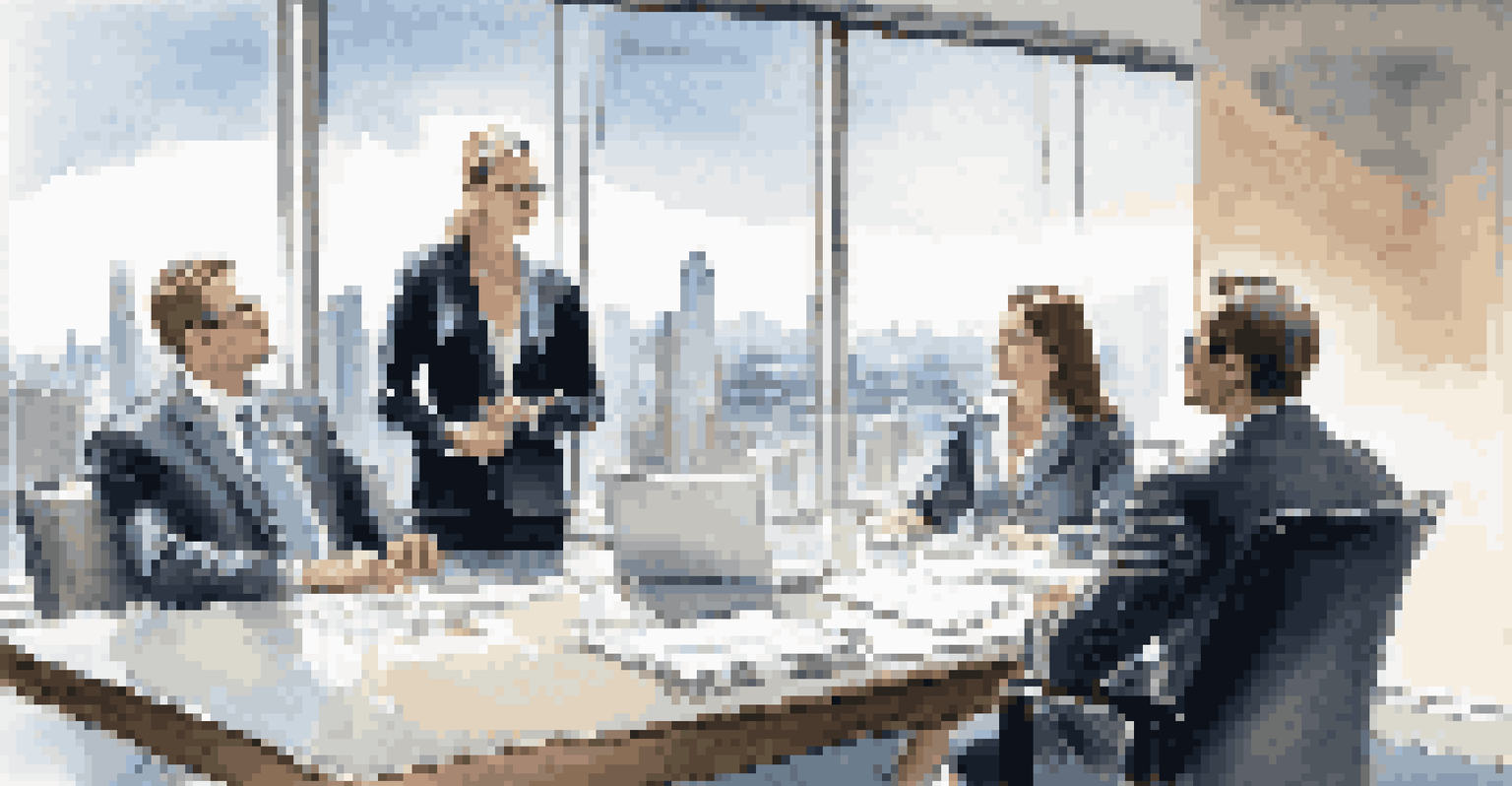 A professional real estate agent negotiating with a client at a modern conference table, with a view of a city skyline in the background.