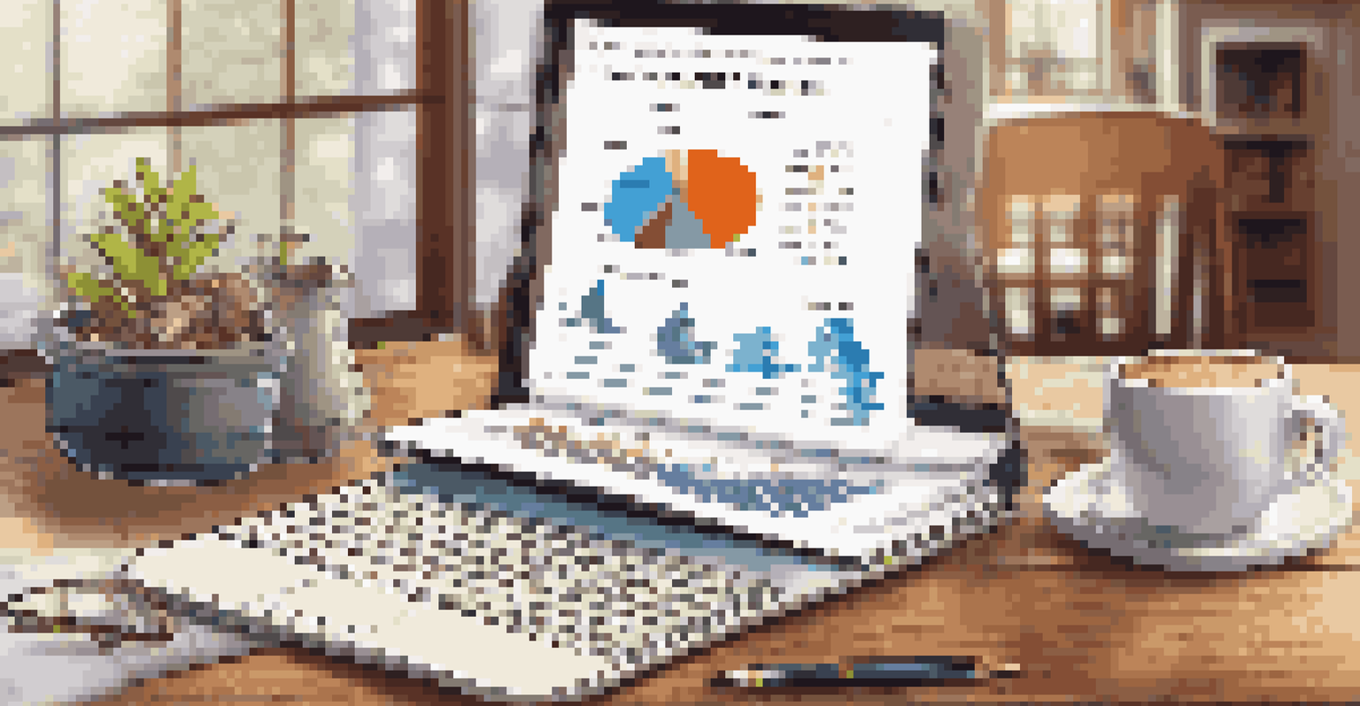 A property valuation report on a wooden table with a laptop, calculator, and coffee.