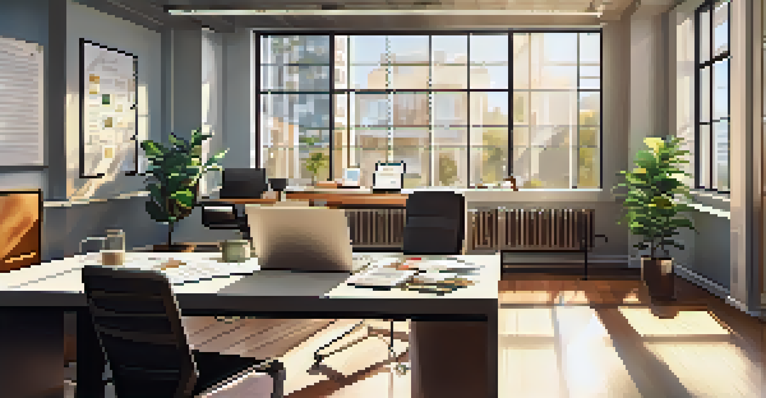 A modern office desk with a laptop showing short-term rental regulations and scattered notes.