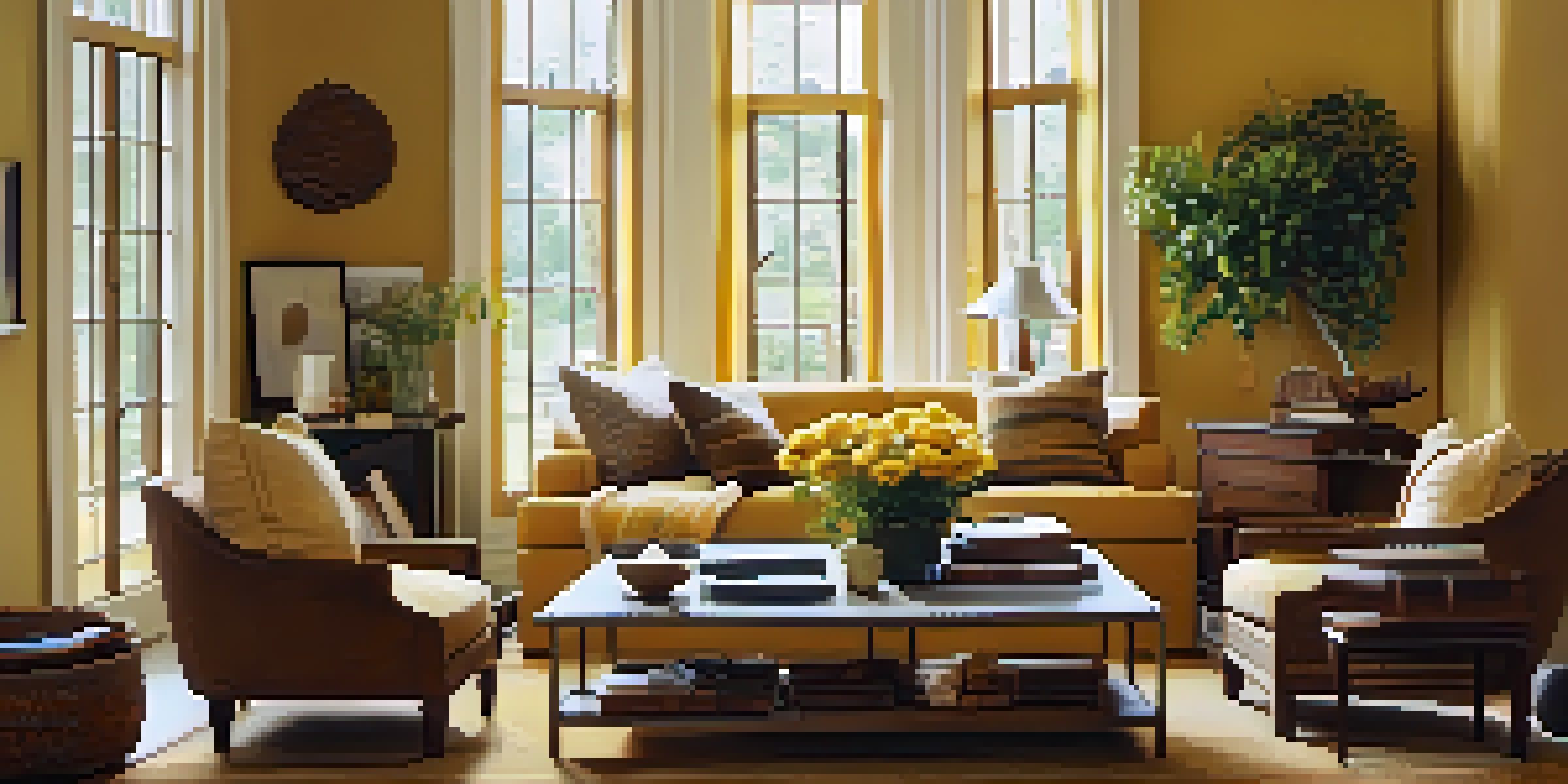 A warm and inviting living room with soft colors and comfortable seating arrangements.