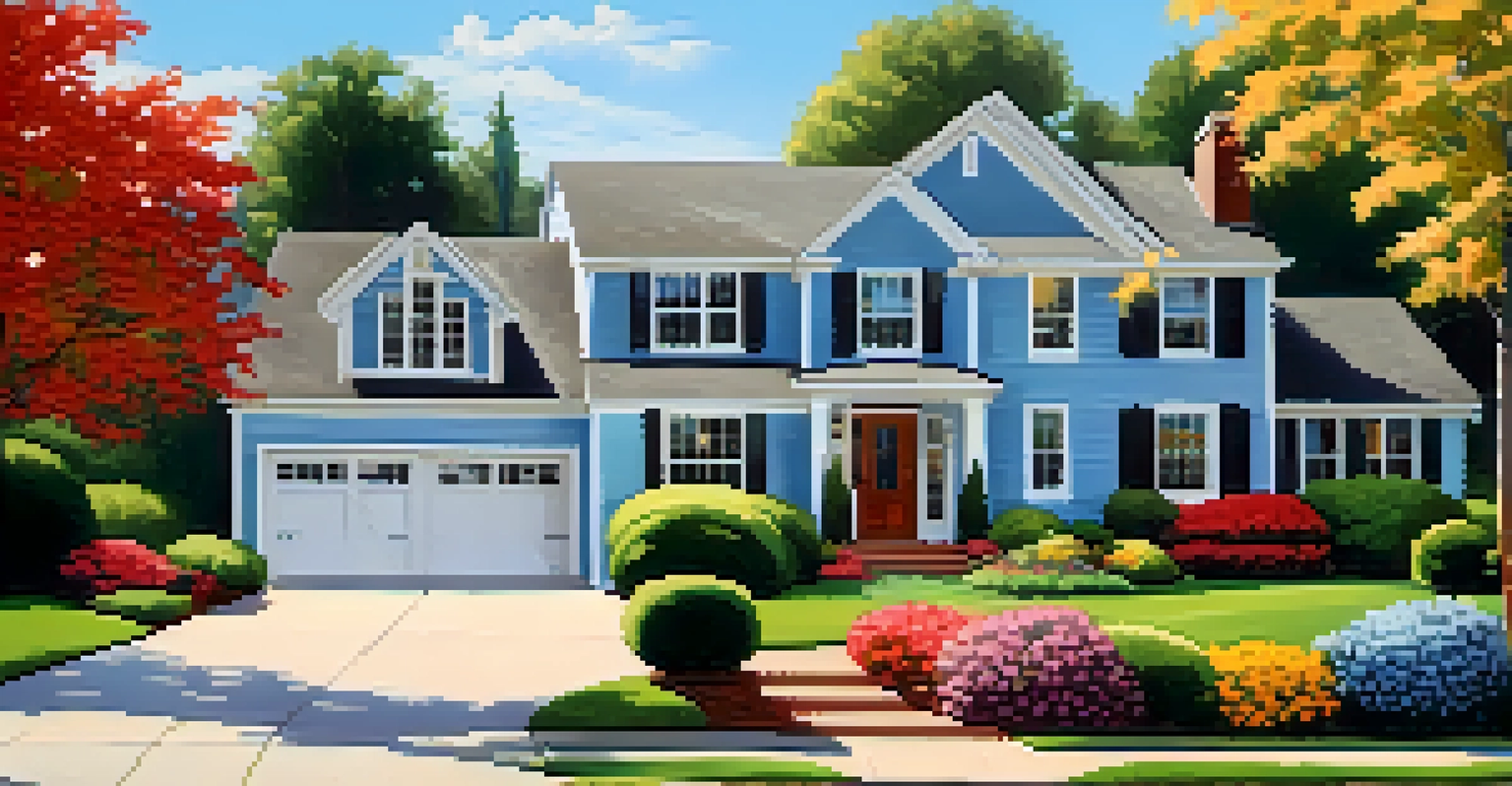 Beautifully landscaped yard with vibrant flowers and a freshly mowed lawn under a clear blue sky.