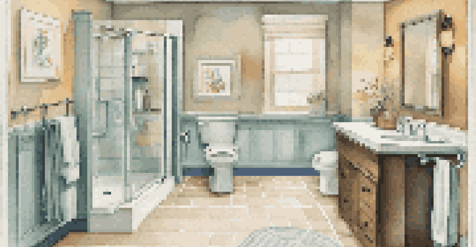 An accessible bathroom featuring a comfort-height toilet, grab bars, and a walk-in shower, designed for safety and comfort.