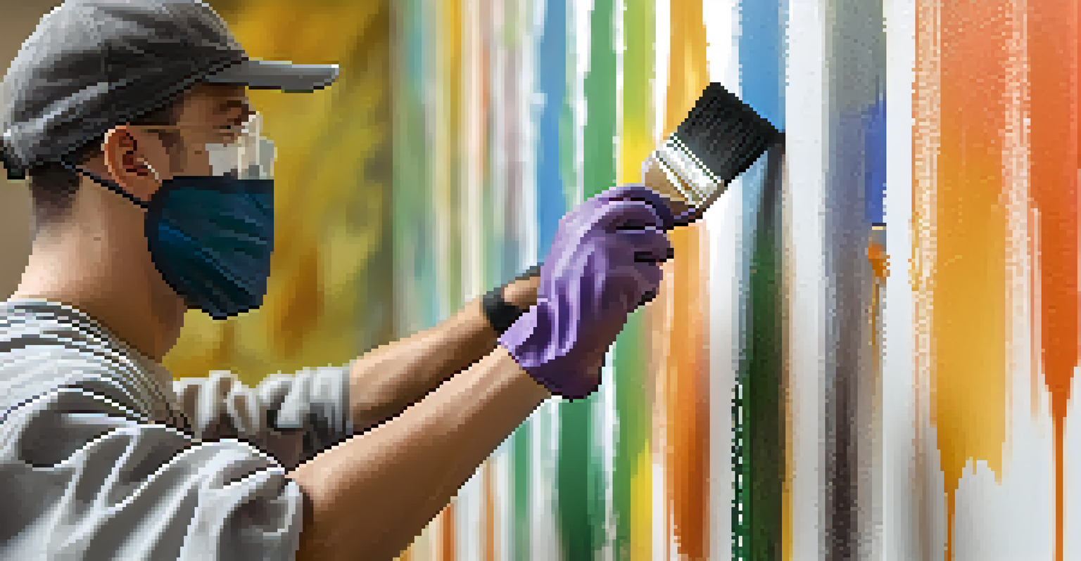 A close-up view of a painter applying eco-friendly paint to a wall, with focus on the brush and paint texture, in a well-lit environment.