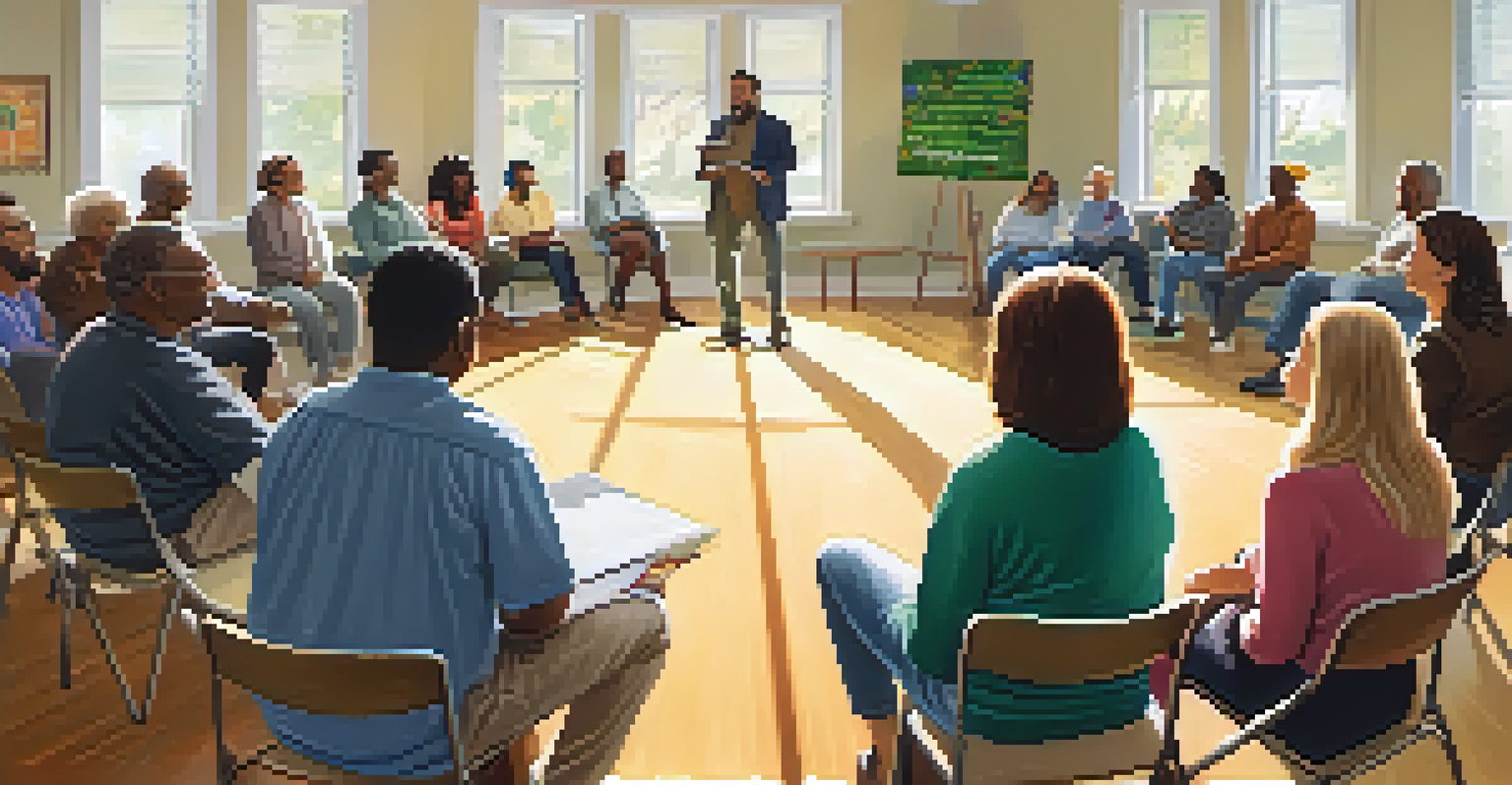 Residents participating in a community meeting discussing noise regulations in a bright room.