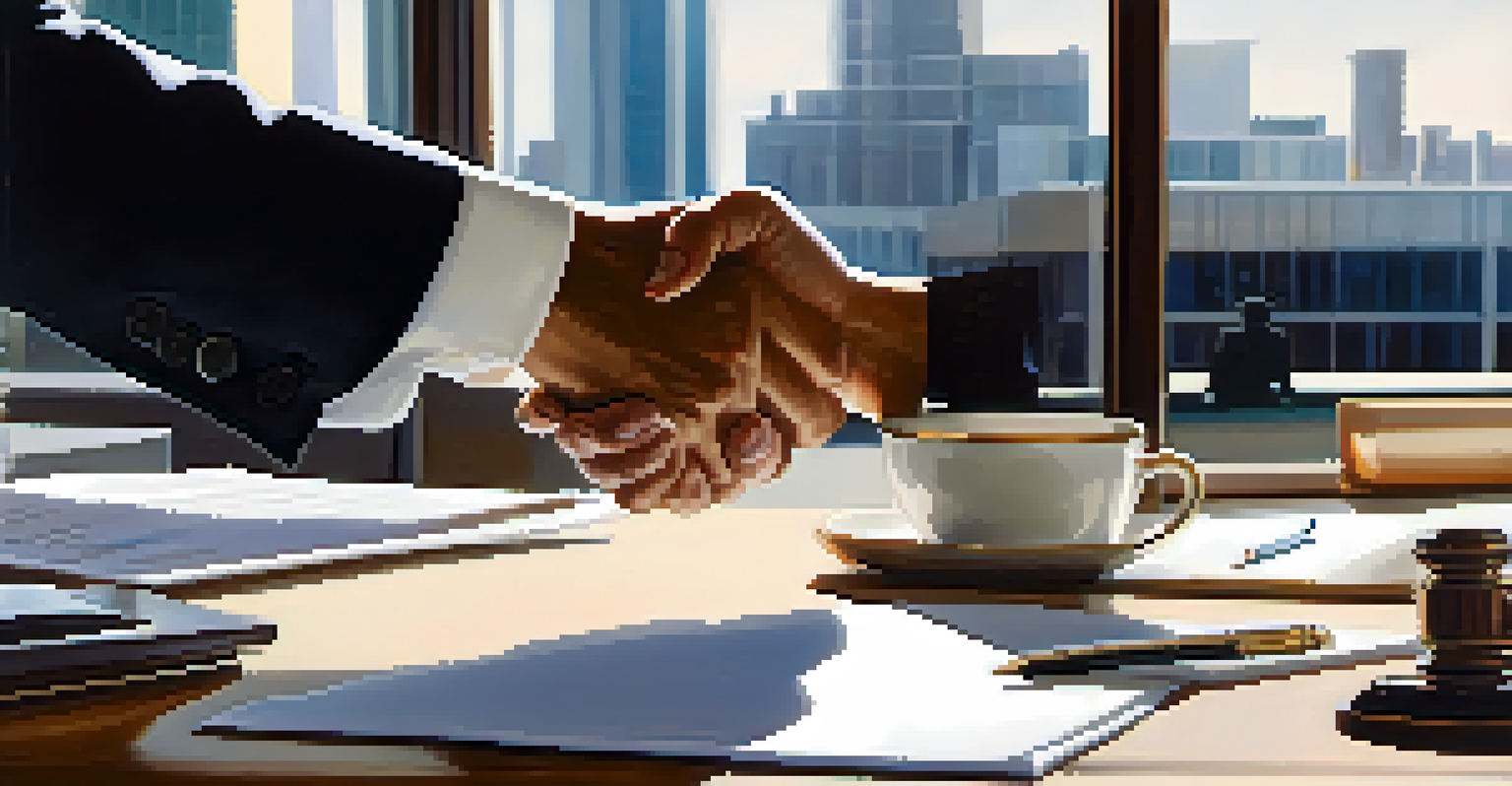 A close-up of a handshake symbolizing a successful negotiation in a modern office.