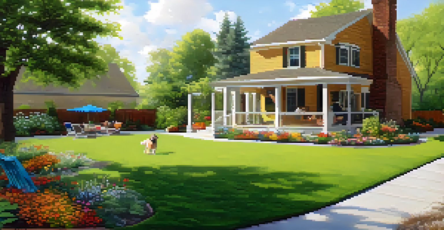 An outdoor yard with seating, a dog run, and flowers, ideal for pets and relaxation.
