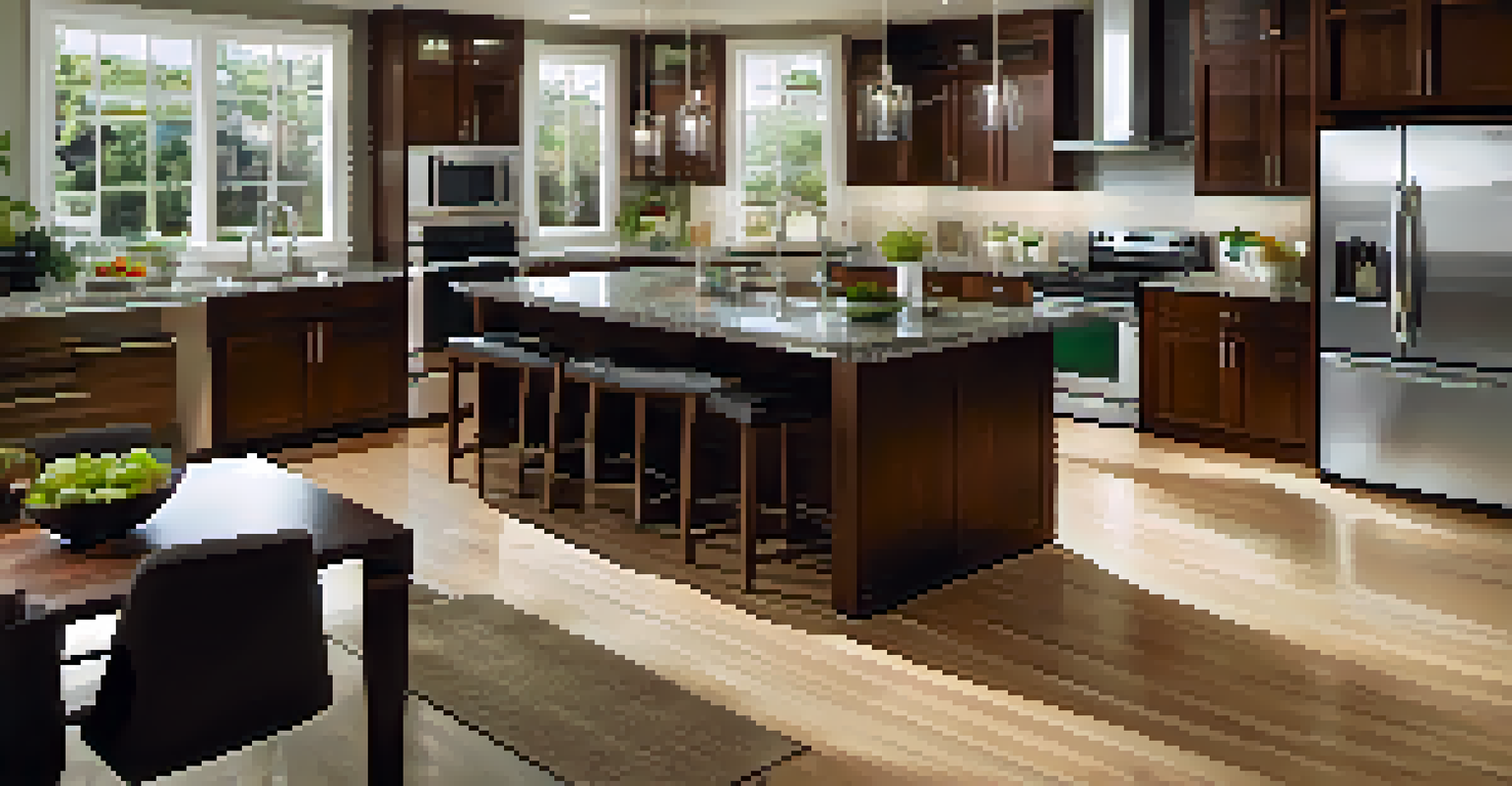 A modern kitchen with stainless steel appliances, granite countertops, and a bright, welcoming ambiance.