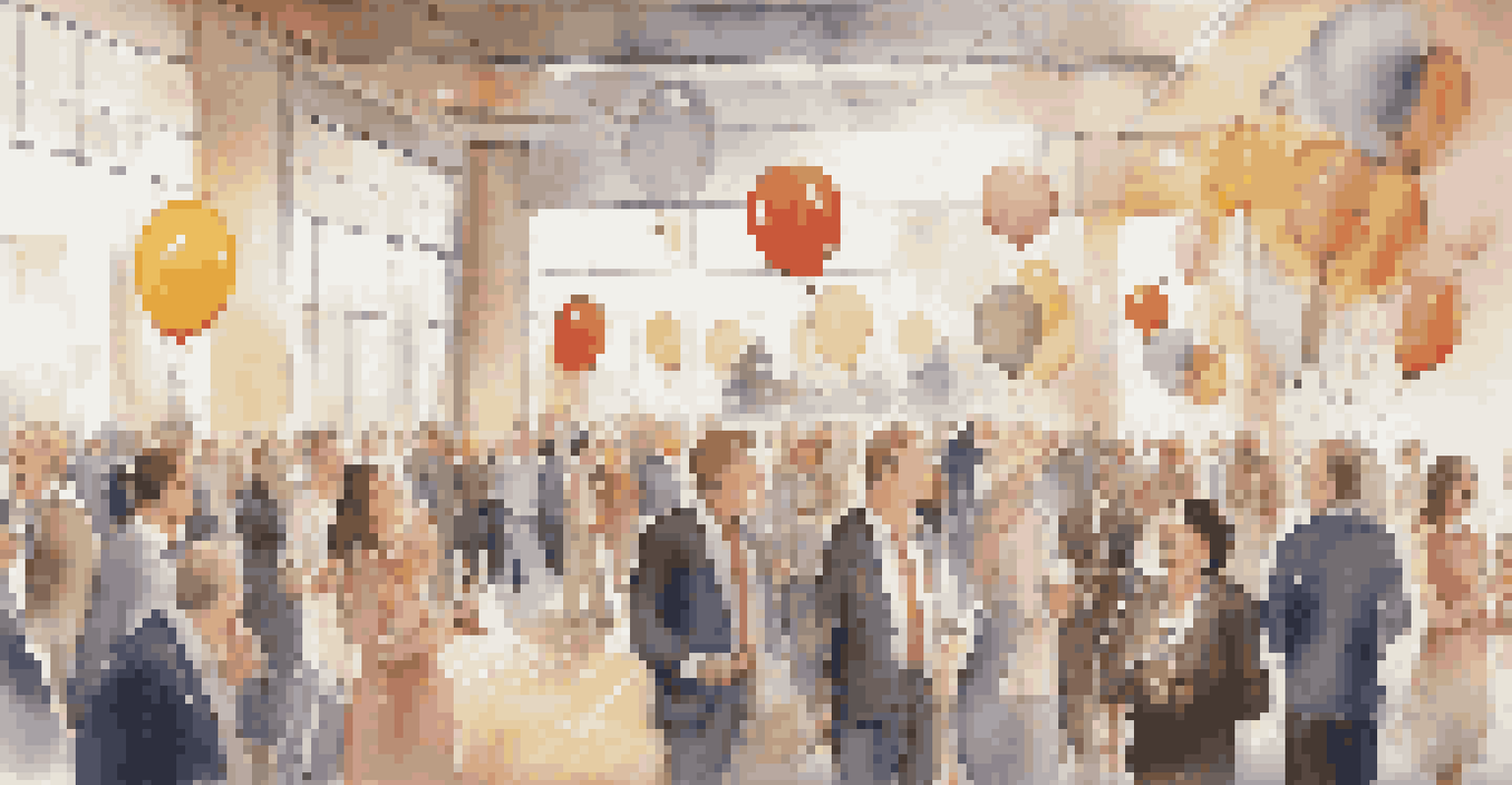 Investors celebrating the success of a real estate project in a decorated indoor venue with balloons and toasting with glasses.