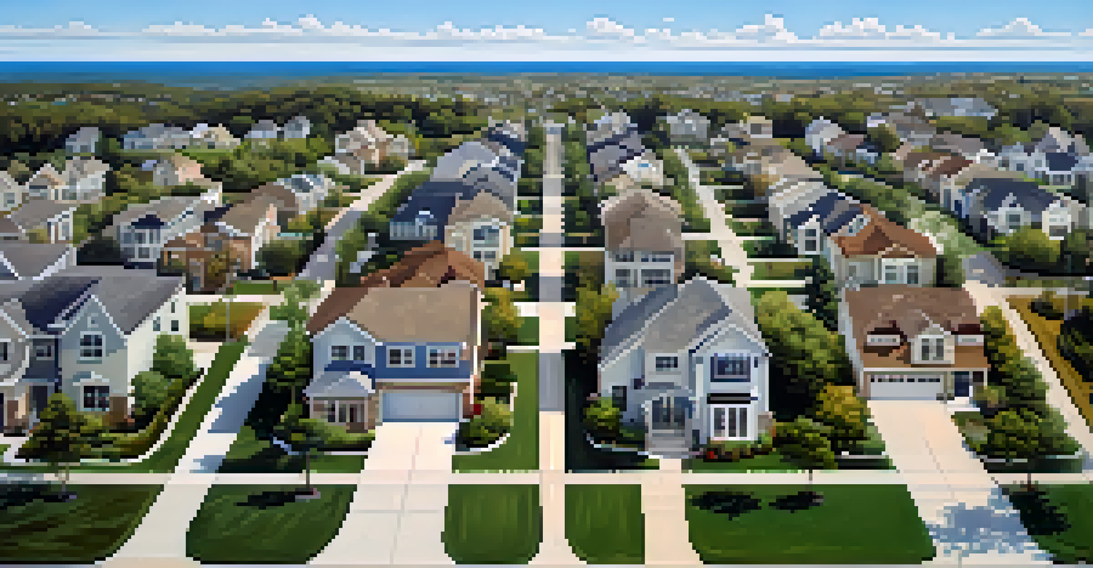 Aerial view of a high-end residential neighborhood with beautiful homes and lush landscaping.