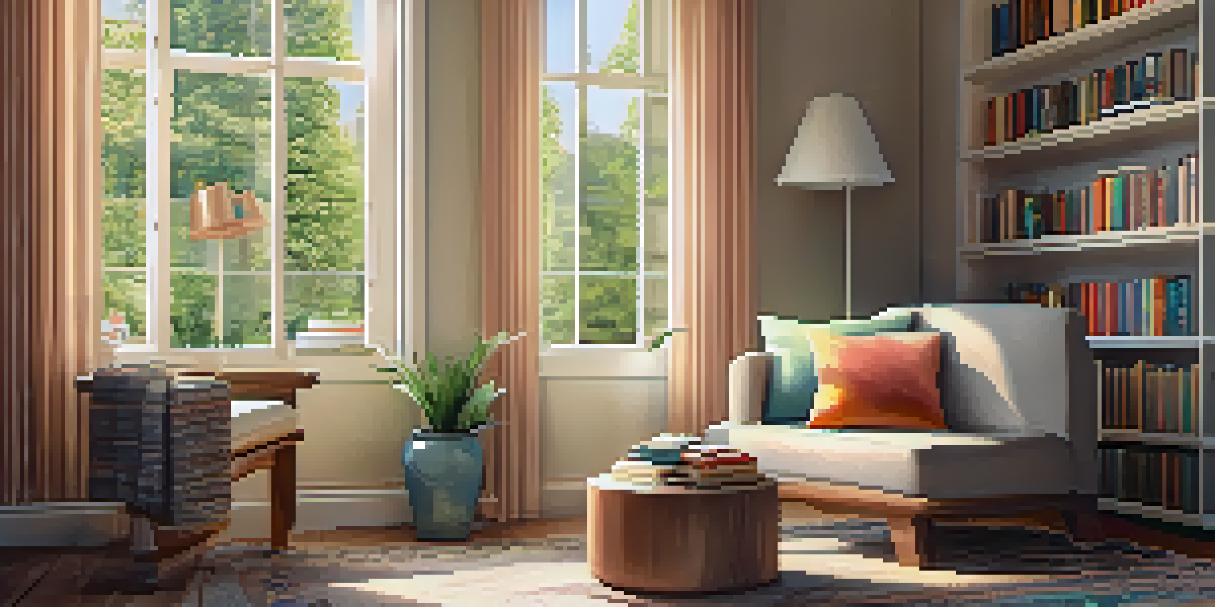 A bright and inviting reading nook with a comfortable armchair, bookshelves, and natural light pouring in through a window.