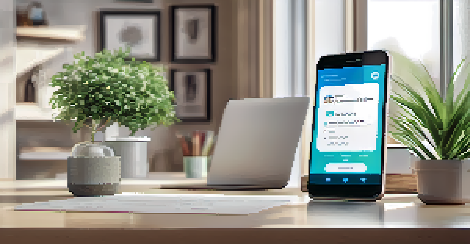 A smartphone showing a two-factor authentication screen for securing a smart home device, set in a modern home office.