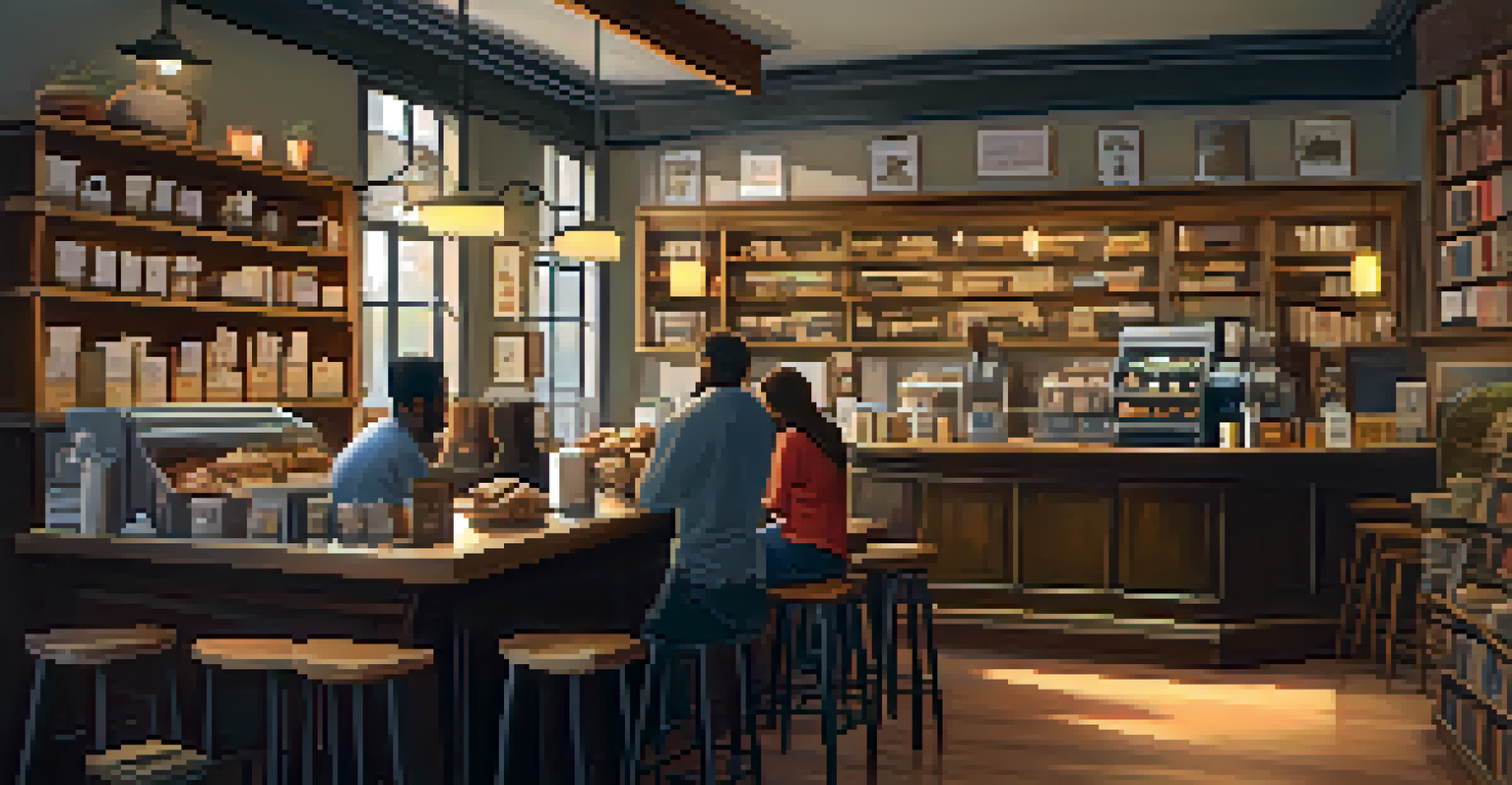 A warm and inviting coffee shop with people enjoying their time and a barista making coffee.