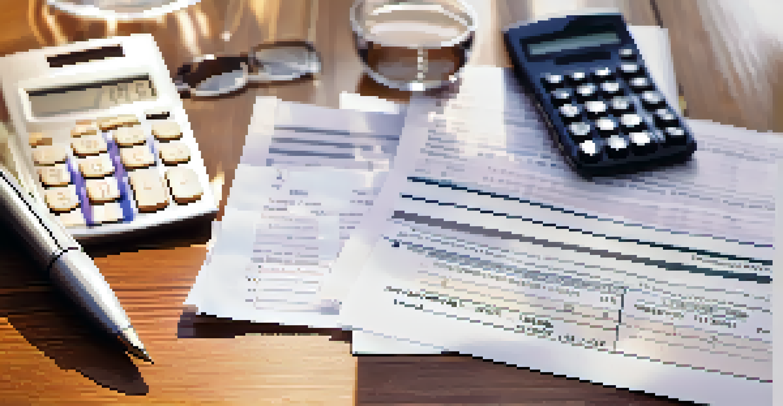 A close-up view of a financial document detailing prepaid and closing costs, with a pen and calculator on a wooden table.