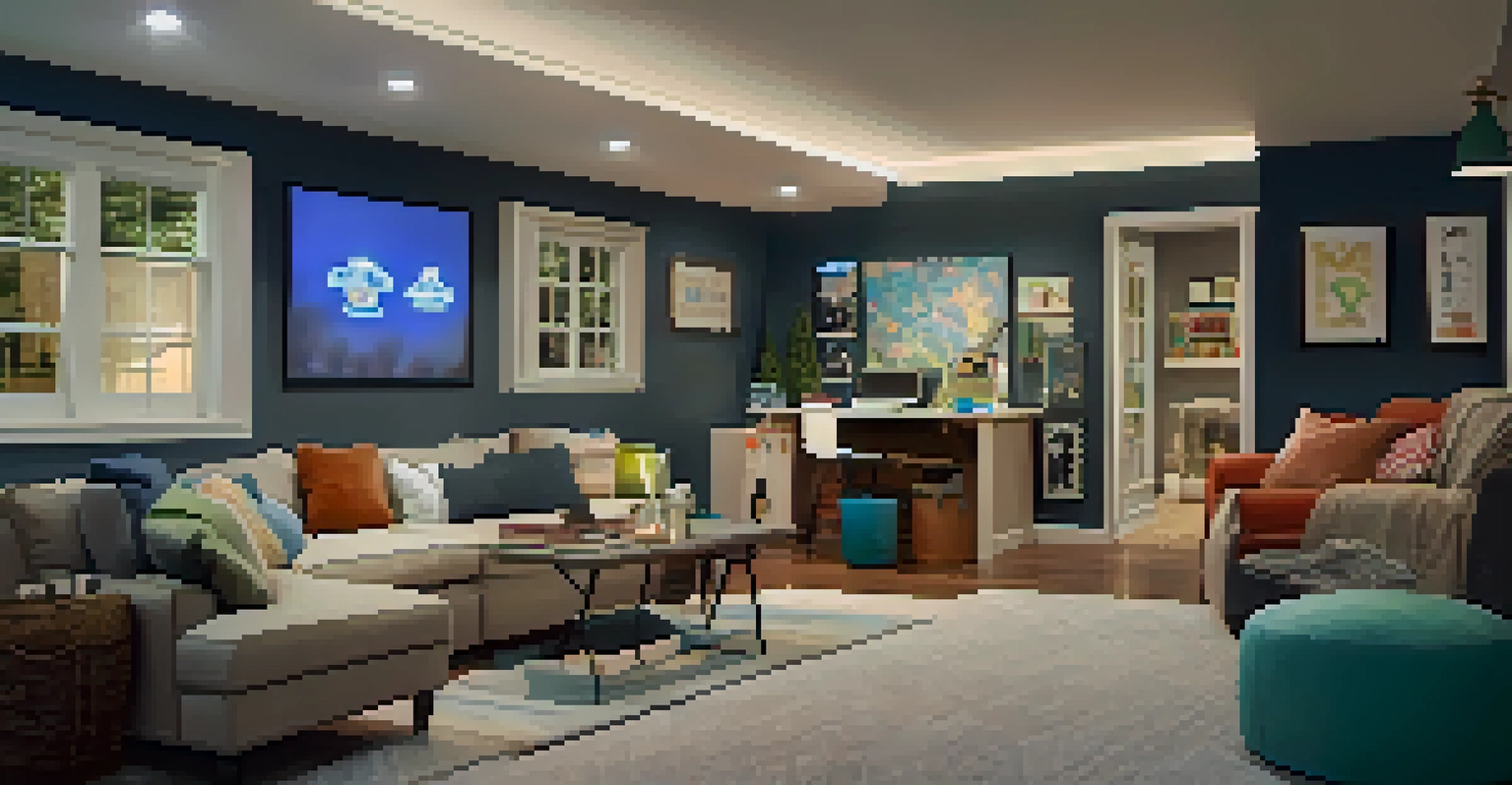 A finished basement serving as a playroom and office, highlighting versatility and comfort.