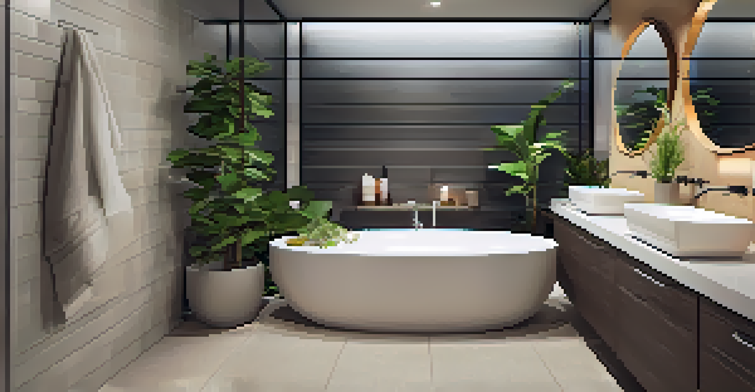 A modern bathroom with new fixtures, fresh tiles, and organized storage, designed to create a calming and clean environment.