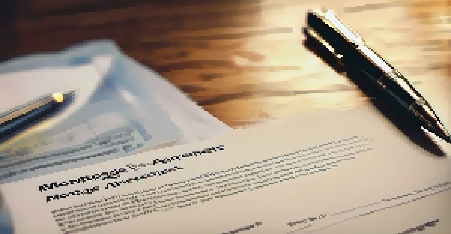A close-up of a mortgage agreement on a wooden table, with a pen and a blurred cozy living room in the background, highlighting homeownership.