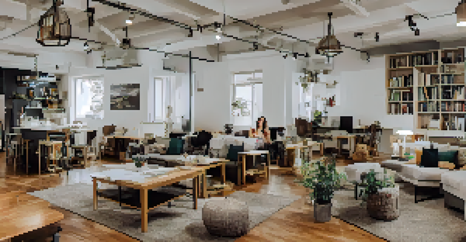 A cozy lounge area in a co-living space where residents are engaged in a group discussion, featuring stylish furniture and warm lighting.
