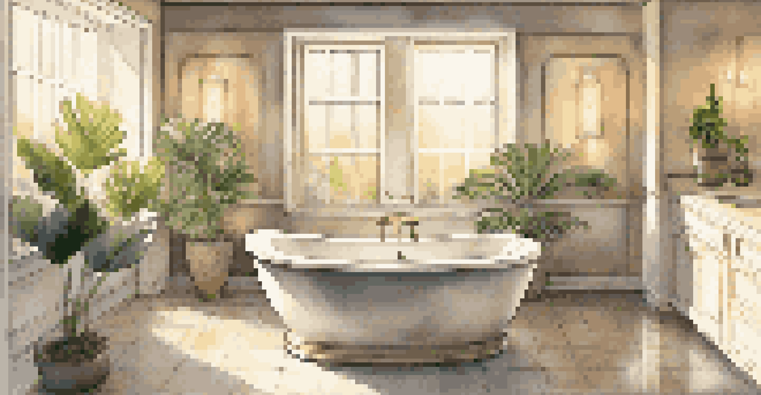 A luxurious bathroom featuring a soaking tub and elegant decor in a calming setting.
