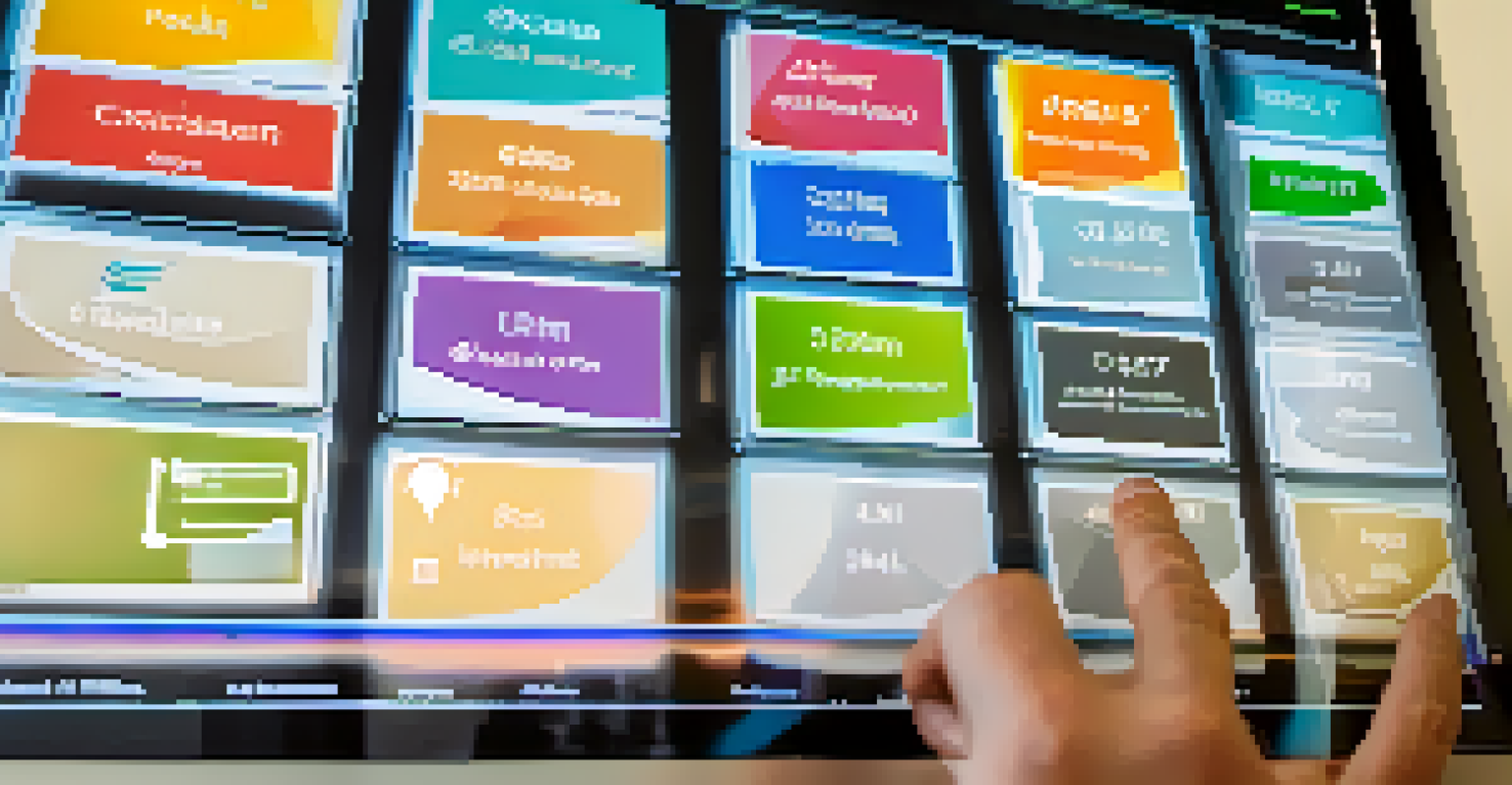 A close-up of a hand interacting with a touchscreen showing various real estate investment projects.