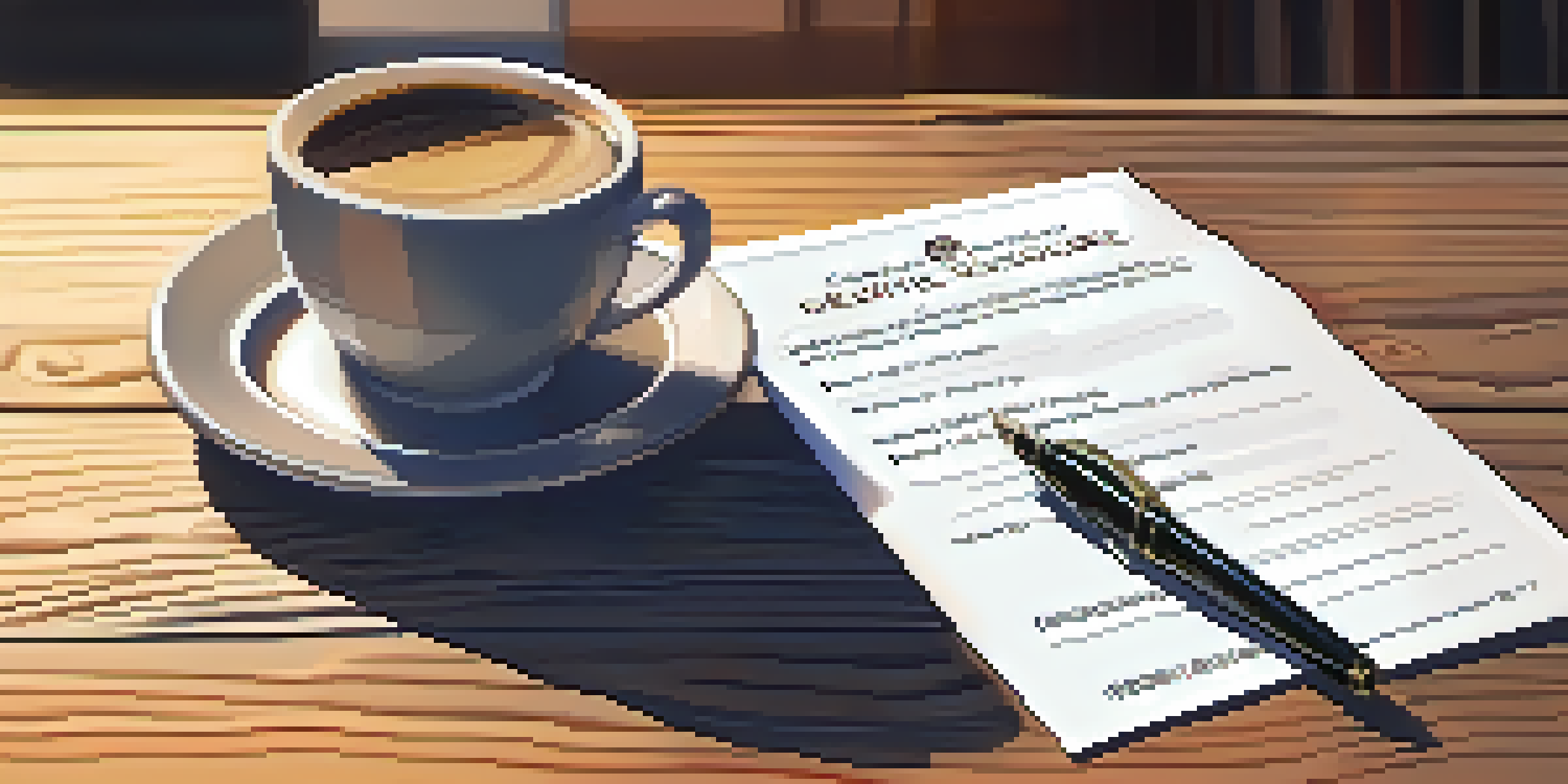 A close-up of a seller's disclosure form on a table, with a pen and coffee cup, illuminated by warm light.
