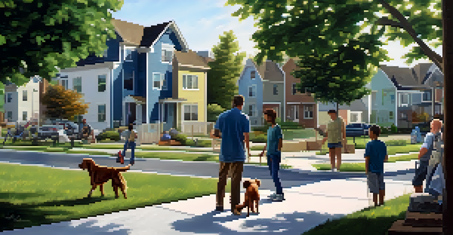 A neighborhood sign about population growth with construction and a family walking a dog in the background.