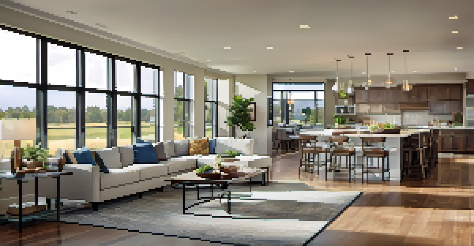 A modern home interior featuring an open floor plan with a bright living area and stylish kitchen.