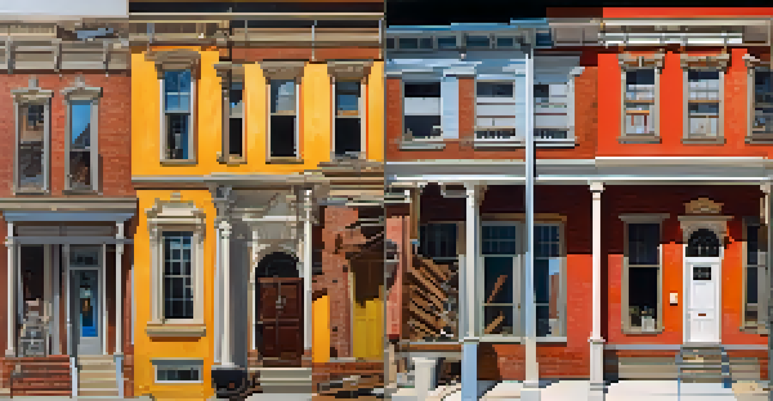 A collage illustrating the renovation process of a historic property, with before-and-after photos and a timeline of milestones.