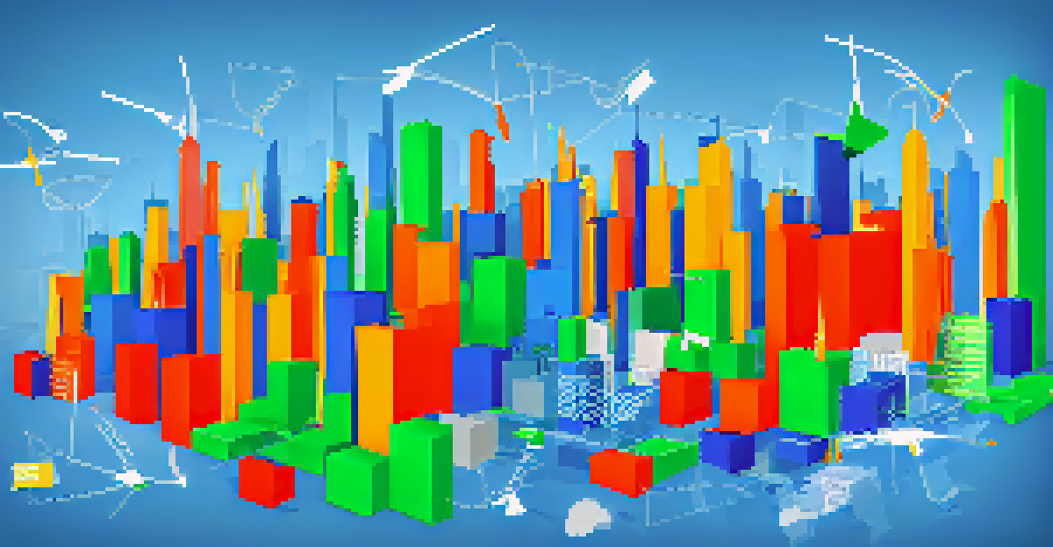An infographic showing supply and demand trends in real estate with colorful graphs and a city skyline.