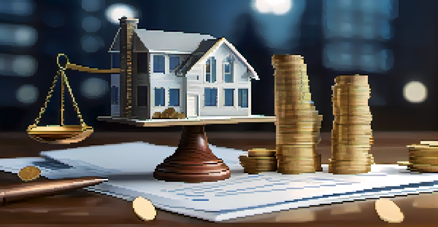 A scale balancing a house and coins, symbolizing the balance between real estate investment and regulation.