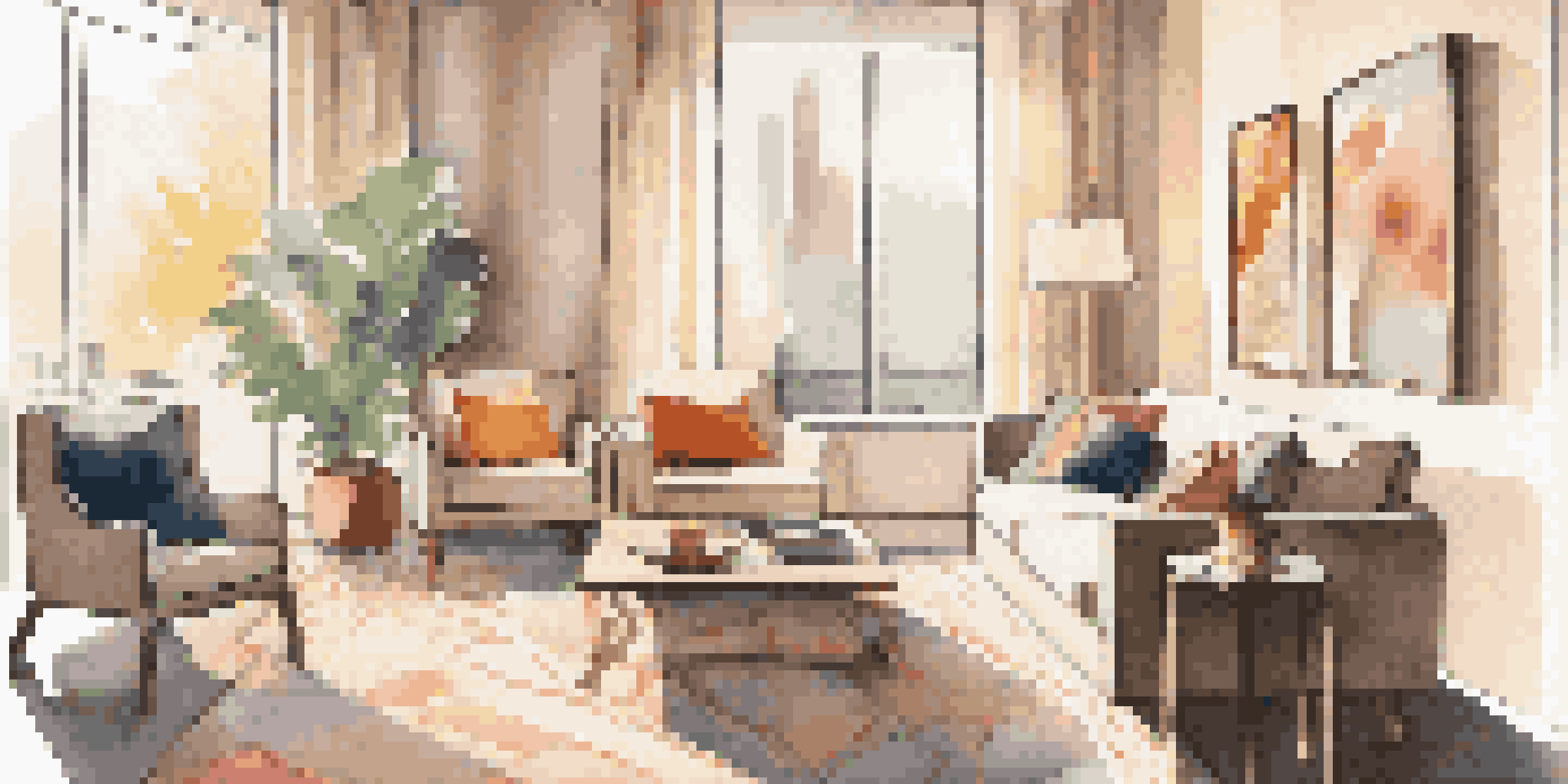 A cozy renovated living room with modern furniture, natural light, and vibrant decor.