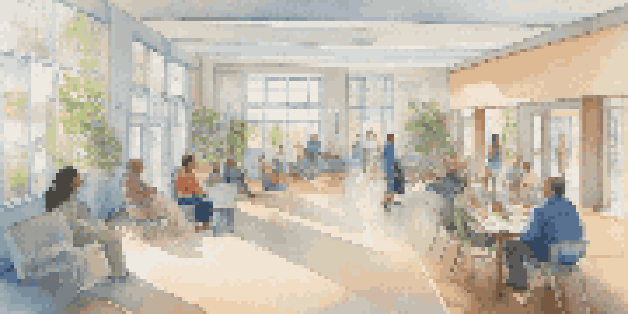 An open house space that is designed for accessibility, showing wide doorways, ramps, and diverse visitors engaging comfortably.