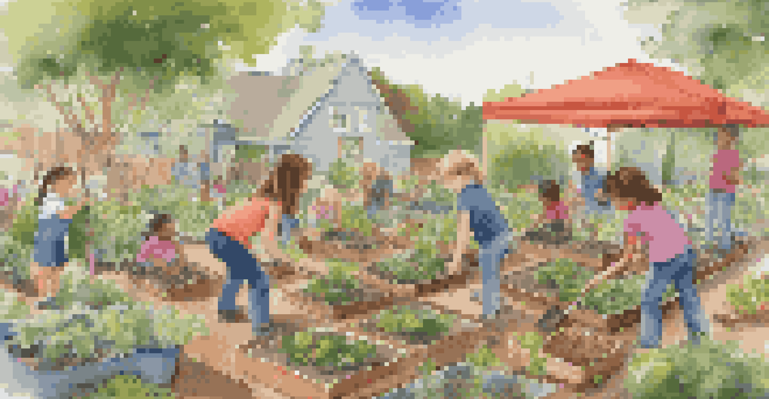 Children participating in a hands-on gardening workshop in a colorful community garden.