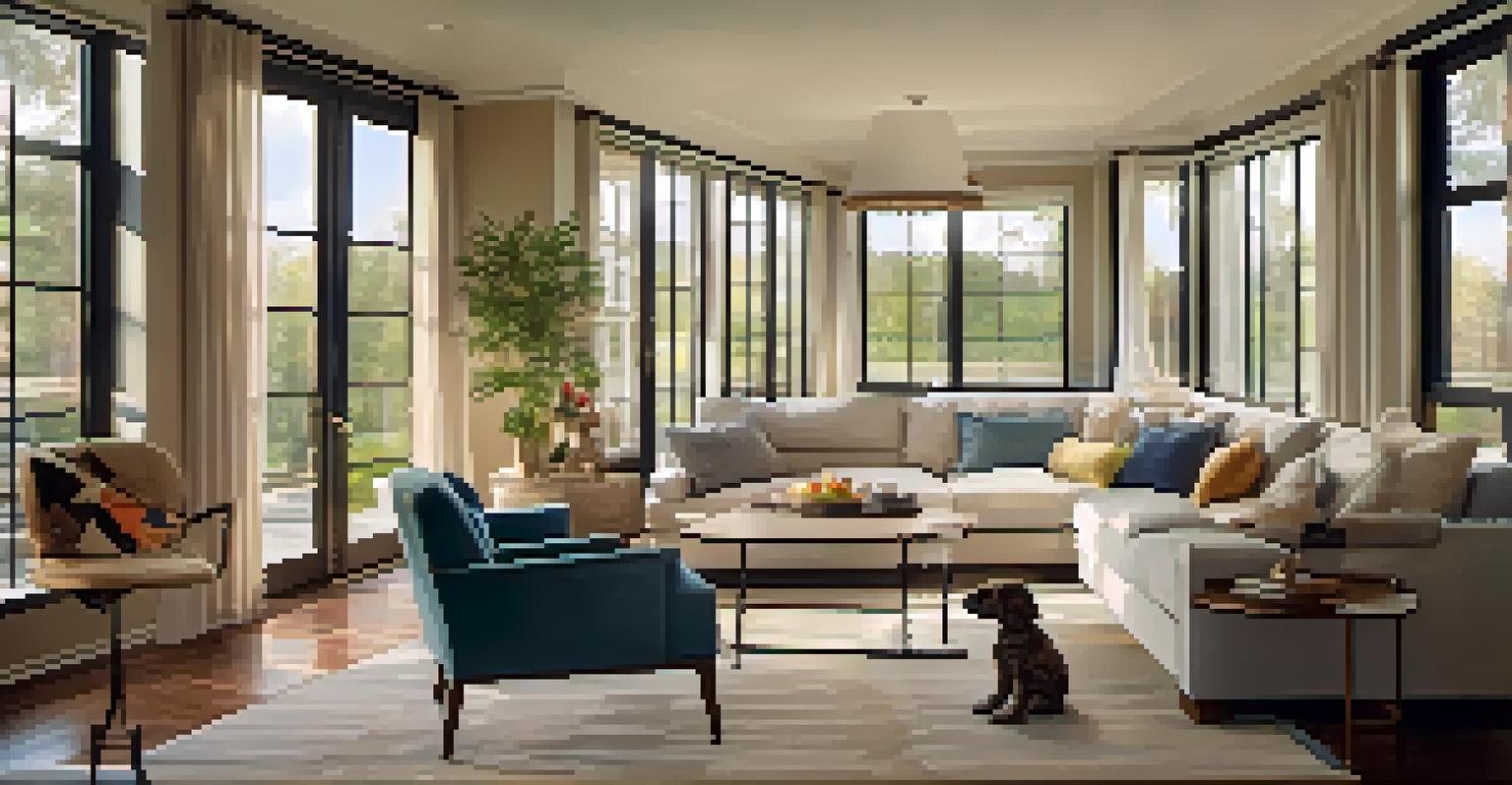 A family living room with locked windows and a child playing safely, filled with natural light.