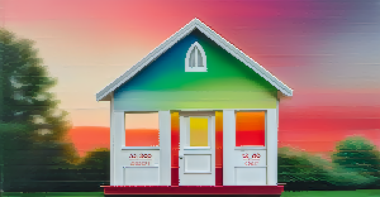 A colorful credit score scale ranging from red to green over a blurred house silhouette, suggesting the impact of credit on homeownership.