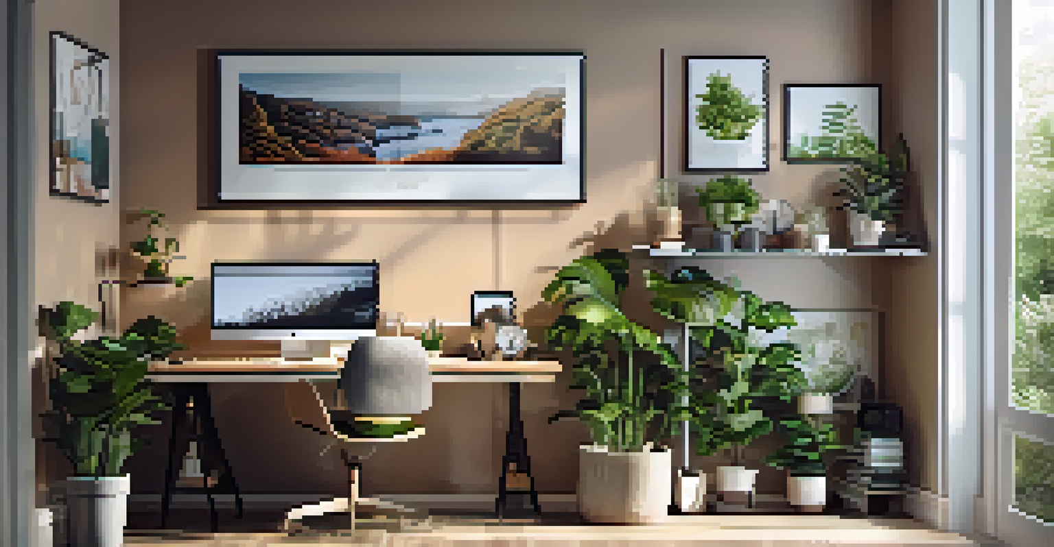 A contemporary home office with a smart hub and connected devices.
